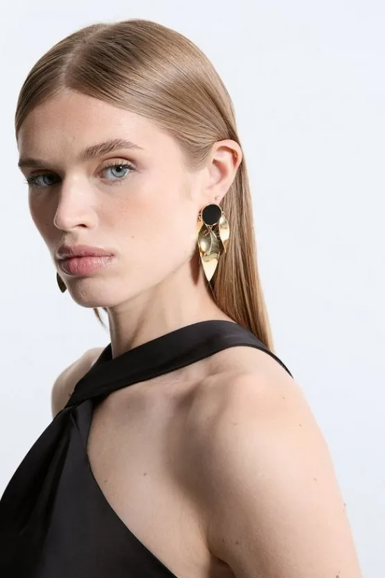 Karen Millen Abstract Drop Earrings gold Clearance