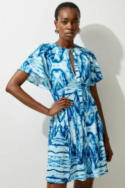 Karen Millen Abstract Geo Print Jersey Mini Dress blue Clearance