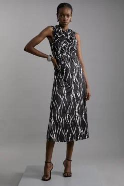 Karen Millen Abstract Spot Jersey Crepe Cross Front Maxi Dress mono Online
