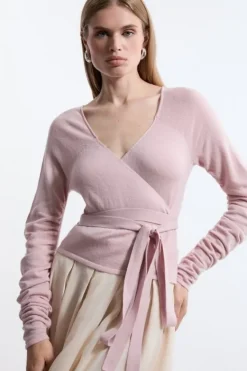 Karen Millen Alpaca Wool Ballet Wrap Knit Top mauve Outlet