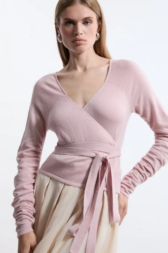 Karen Millen Alpaca Wool Ballet Wrap Knit Top mauve Outlet