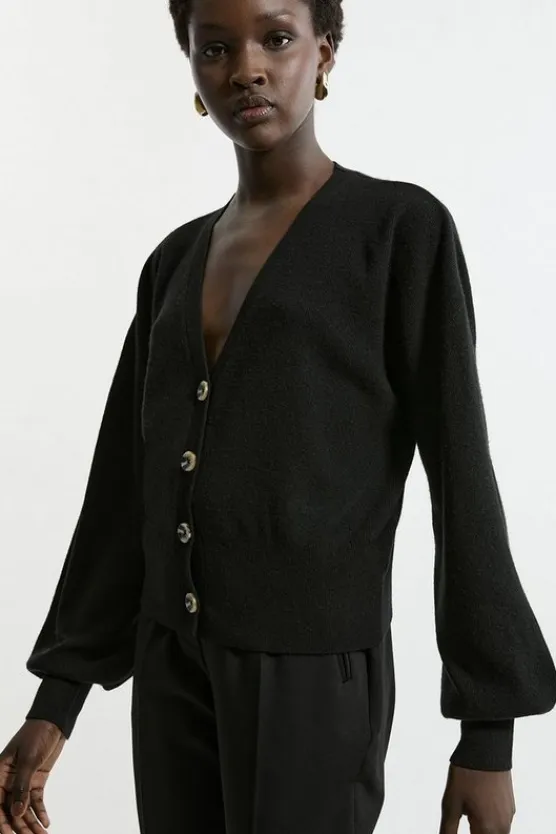 Karen Millen Alpaca Wool Blend Balloon Sleeve Cardigan black New