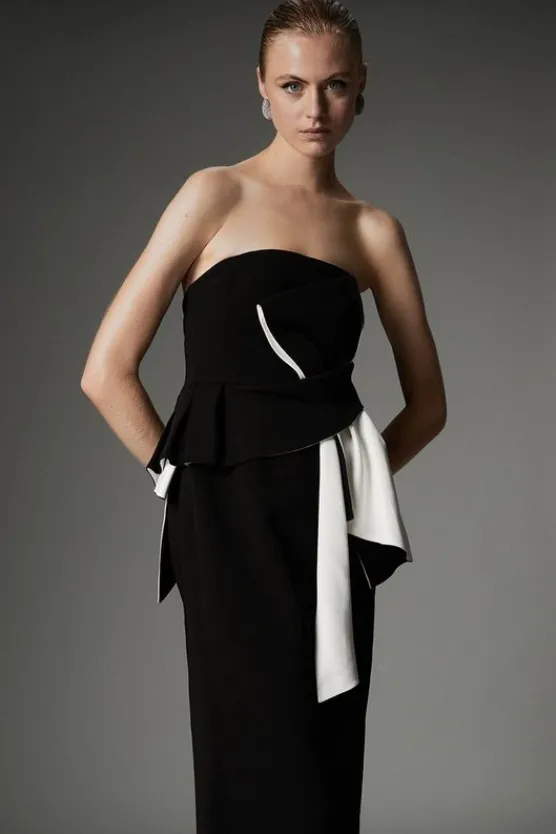 Karen Millen Archive Collection -Bow Detail Crepe Bandeau Midi Dress mono New