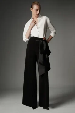 Karen Millen Archive Collection - Bow Detail Crepe Wide Leg Pants black Clearance
