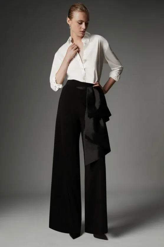 Karen Millen Archive Collection - Bow Detail Crepe Wide Leg Pants black Clearance