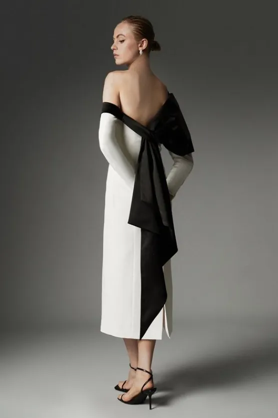 Karen Millen Archive Collection - Bow Detail Asymmetric Crepe Bandeau Midi Dress mono Online