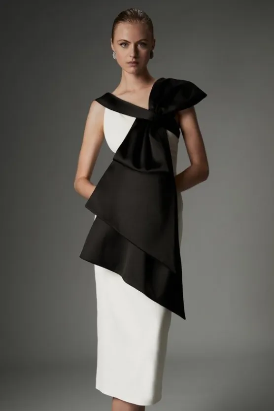 Karen Millen Archive Collection - Large Bow Detail Off The Shoulder Crepe Woven Midi Dress mono Discount