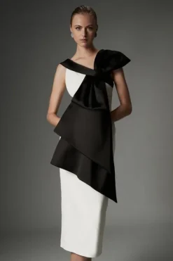 Karen Millen Archive Collection - Petite Bow Detail Off The Shoulder Crepe Woven Midi Dress mono Sale