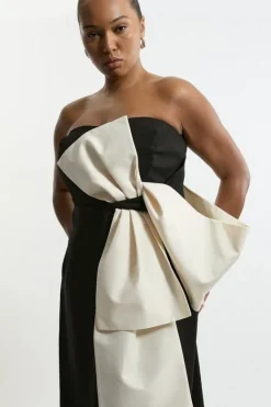 Karen Millen Archive Collection - Plus Size Bow Detail One Shoulder Crepe Woven Midi Dress mono Discount
