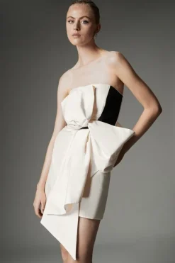 Karen Millen Archive Collection - Taffeta Bow Detail Woven Mini Dress mono New