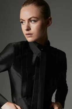 Karen Millen Archive Collection - Taffeta Pleat Detail Shirt black Discount