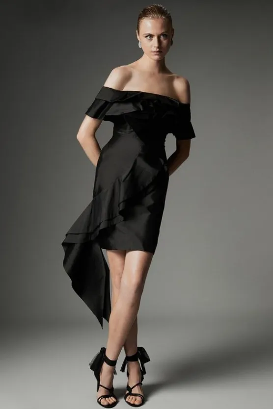 Karen Millen Archive Collection - Taffeta Ruffle Woven Mini Dress black New