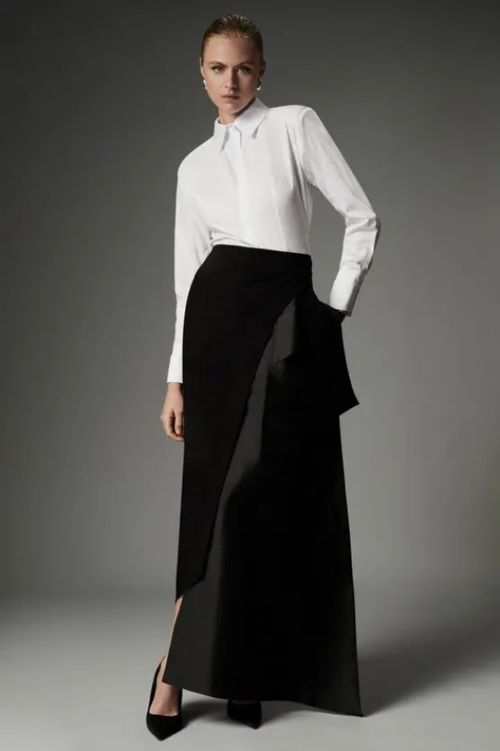 Karen Millen Archive Collection - Tall Bow Detail Crepe Wrap Over Skirt black Clearance