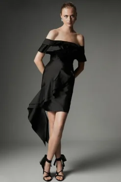 Karen Millen Archive Collection - Tall Taffeta Ruffle Woven Mini Dress black Discount