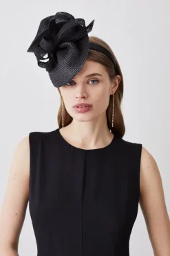 Karen Millen Asymmetric Bow Headband Fascinator black Discount