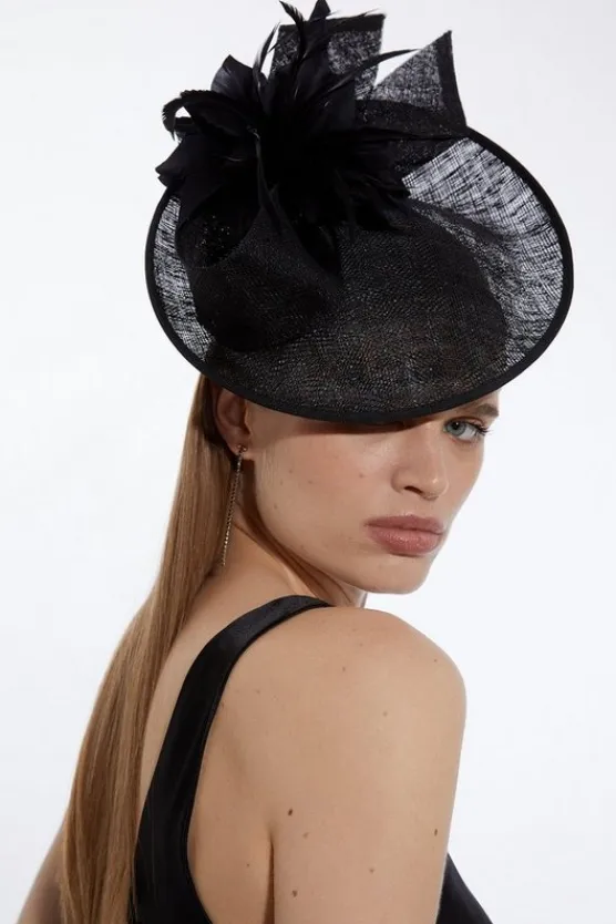 Karen Millen Asymmetric Disk Fascinator With Feather Detail black New
