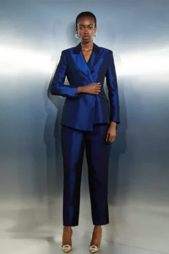 Karen Millen Asymmetric Metallic Tailored Blazer and Tapered Trousers navy Online