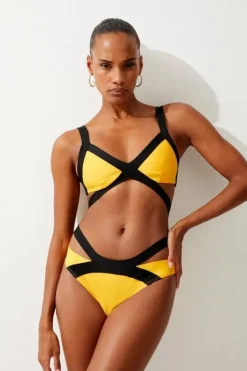 Karen Millen Bandage Color Block Strappy Bikini Bottoms yellow Online