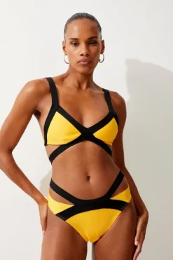Karen Millen Bandage Colour Block Strappy Bikini yellow Sale
