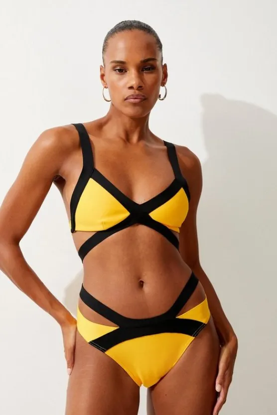 Karen Millen Bandage Colour Block Strappy Bikini yellow Sale