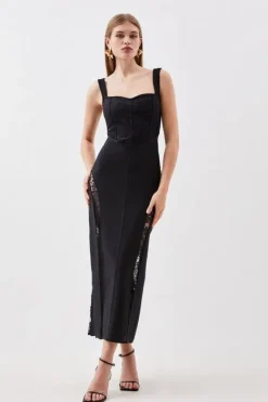 Karen Millen Bandage Figure Form Knit Lace Corset Detail Midaxi Dress black Online