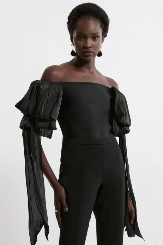 Karen Millen Bandage Figure Form Knit Tassel Sleeve Detail Top black Best
