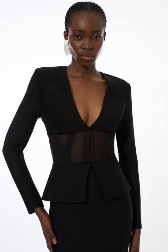 Karen Millen Bandage Form Fitting Mesh Insert Jacket Fashion