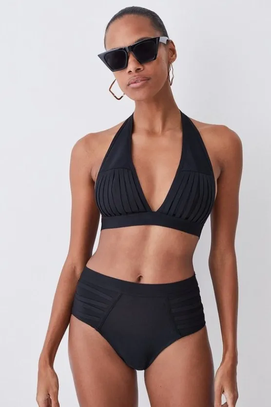 Karen Millen Bandage Sheer Stripe Halter Top black Clearance