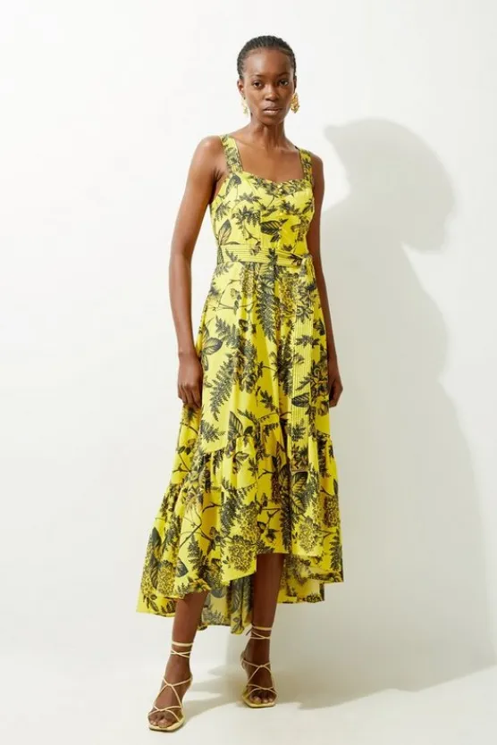 Karen Millen Batik Floral Belted Strappy Cotton Woven Maxi Dress yellow Best