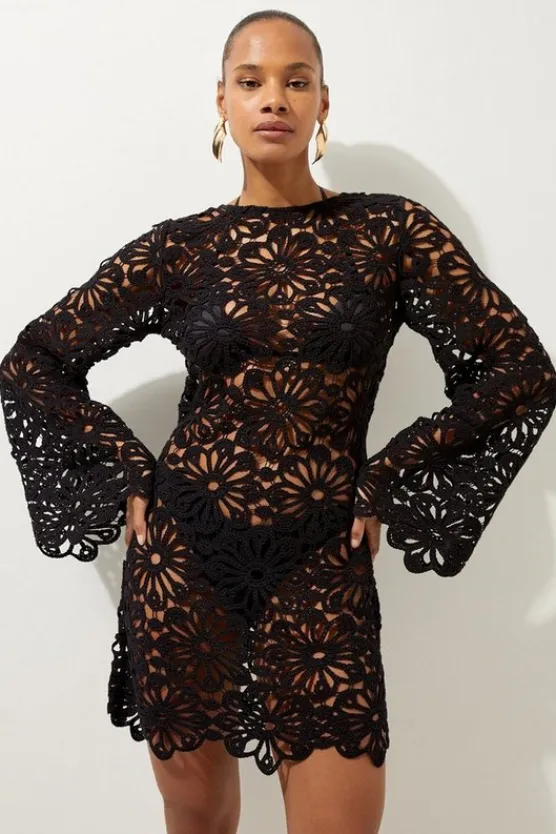 Karen Millen Beach Crochet Mini Dress black Fashion