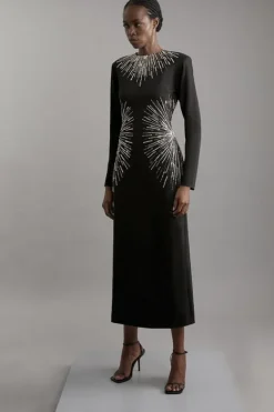 Karen Millen Beaded And Embellished Ponte Jersey Midi Dress black Outlet