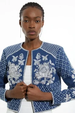 Karen Millen Beaded Embellished Woven Trophy Jacket denim Fashion