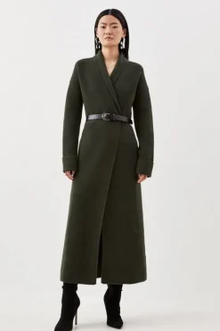 Karen Millen Belted Knit Maxi Coatigan khaki Discount