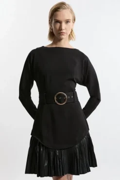 Karen Millen Belted Ponte Jersey Frill Hem Mini Dress black Best