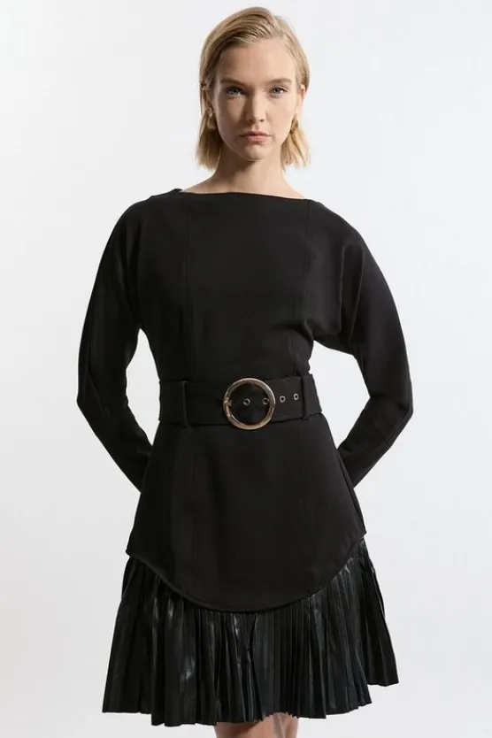 Karen Millen Belted Ponte Jersey Frill Hem Mini Dress black Best
