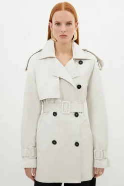 Karen Millen Belted Short Trench Coat stone Clearance