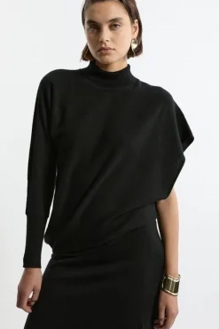 Karen Millen Blend Knit Asymmetric Turtleneck Sweater black Online