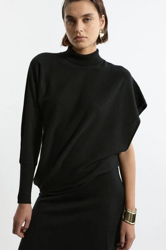 Karen Millen Blend Knit Asymmetric Turtleneck Sweater black Online