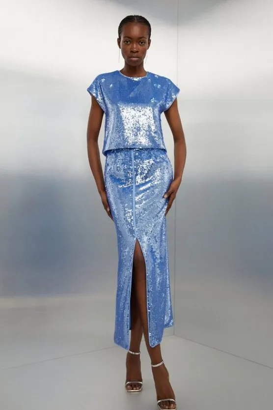 Karen Millen Blue Sequin Woven Set Sale