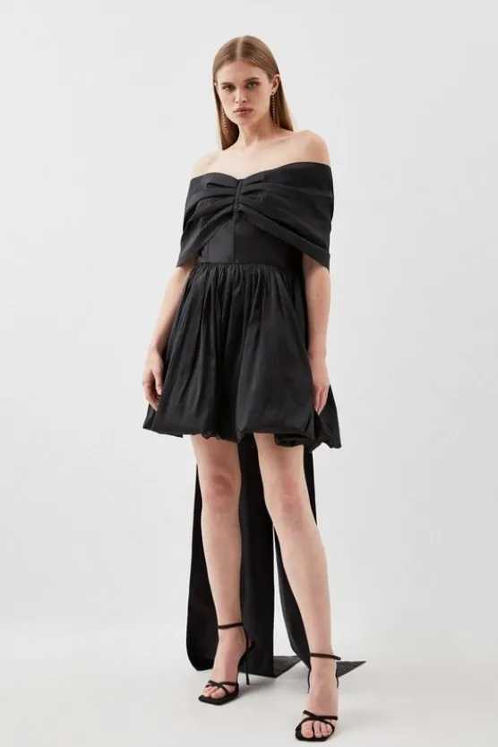 Karen Millen Bow Detail Taffeta Woven Mini Dress black Online