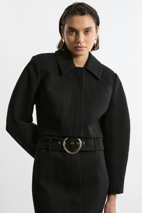 Karen Millen Brushed Cropped Collared Trench Jacket black Outlet