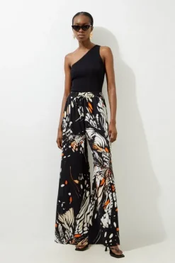 Karen Millen Butterfly Print Viscose Crepe Woven Pants black Sale