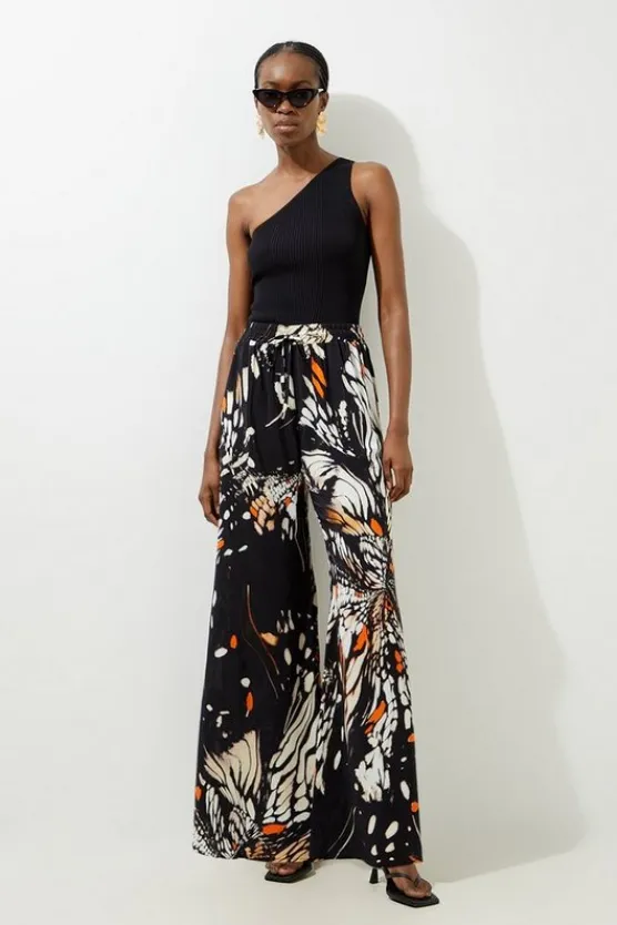 Karen Millen Butterfly Print Viscose Crepe Woven Pants black Sale