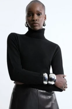 Karen Millen Cashmere Knitted Turtleneck Sweater black New