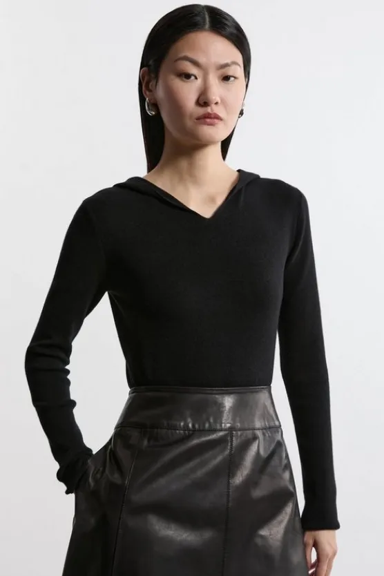 Karen Millen Cashmere Wool Blend Hoodie black Sale