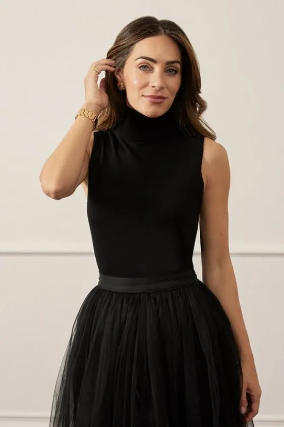 Karen Millen Cashmere Wool Blend Sleeveless Turtleneck Knit Top black Sale