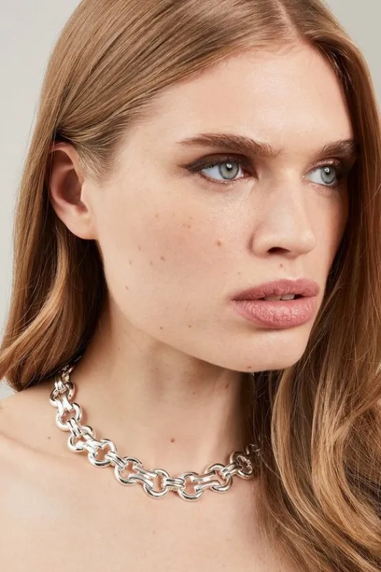 Karen Millen Chain Statement Necklace silver Clearance