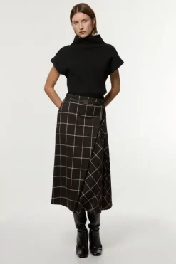 Karen Millen Check Pleated Kilt Belted Midi Skirt brown Online