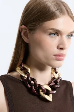 Karen Millen Chocolate Mix Chain Necklace gold Outlet