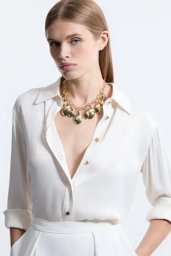 Karen Millen Chunky Statement Metal Multi Link Necklace gold Fashion